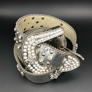 Silver Leather Bling Belt